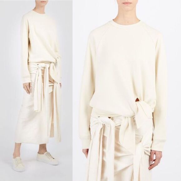 JOSEPH Runway Off White Loop Back Front Knot Raglan Crewneck Sweatshirt Sweater - Picture 5 of 15